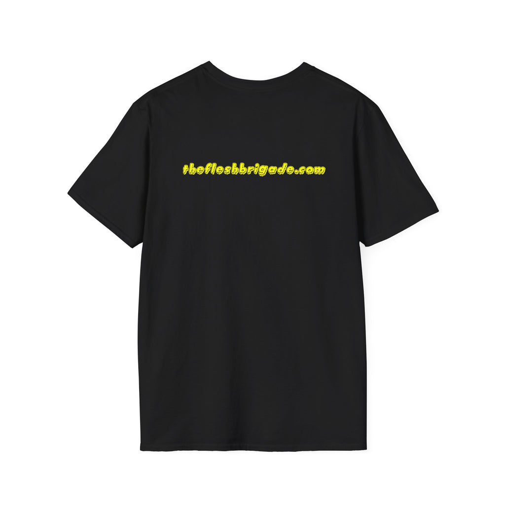 T-Shirt — "The Flesh Brigade: Protecting Life From Bad Robots" Neon Graphic Tee